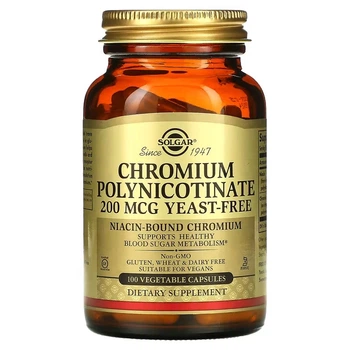 Мінерали Solgar Хром Піколінат 200 мкг Chromium Polynicotinate 100 вегетаріанських капсул