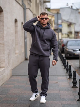 Теплый спортивный костюм мужской на флисе Classiс Графит M