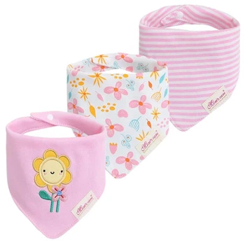 Комплект бавовняних нагрудників преміум якості Mom's Care "Pink Flower" (3 шт) для малюків від 0 до 2 років (BC1080)