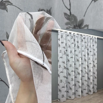 Тюль VR-Textil 1861т Flora Батист Белый с серым 300х270 см (42-0824)