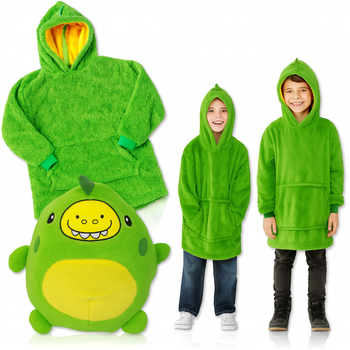 Детский плед-толстовка Huggle Hoodie «Лесное приключение» (зелёный) рост 140см — уютный плед-худи 3 в 1 для игр и отдыха