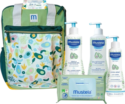Набір для новонароджених Mustela Гель для душу 500 мл + Молочко для тіла 300 мл + Очищуюча вода 500 мл + Серветки 60 шт + Рюкзак (5905794263264)
