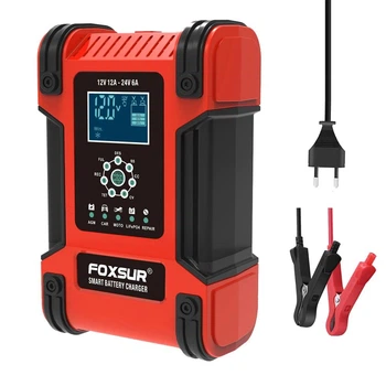 Зарядное устройство для аккумулятора авто импульсное Foxsur FBC122410А (12V 10A / 24V 5A) Красный