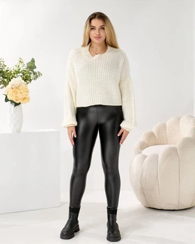 Fashions • Жіночі лосини з еко-шкіри на велюрі "Берта" Fashions 48 чорний (1510-аз)