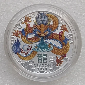 Серебряная цветная монета Австралии Год Дракона 1/2 унции от Perth Mint 2024