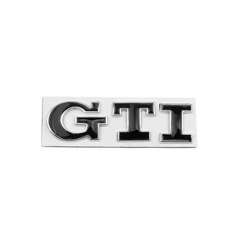 Емблема напис GTI для Volkswagen чорна з сріблястою окантовкою 79х23 мм метал (на скотчі)