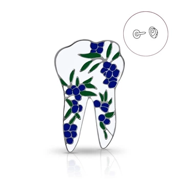 Брошь-значок BROCHE бижутерия Медицина Зуб с цветами белая BRGV115120
