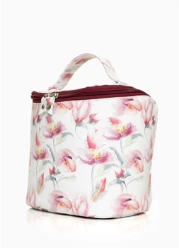 Женская большая косметичка из экокожи SAMBAG Белая с принтом Flowers (29320191420)