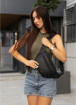 Жіноча поясна сумка бананка з екошкіри SAMBAG Чорна (2905038617)