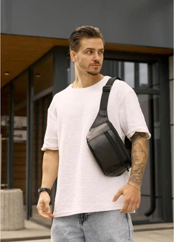 Чоловіча поясна сумка бананка з натуральної шкіри SAMBAG Чорна (2942038617)