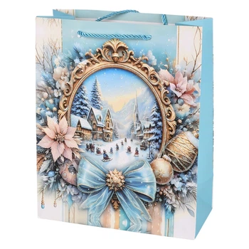 Пакет подарунковий новорічний New Year's holidays R34831-L 31х41х12 см Блакитний