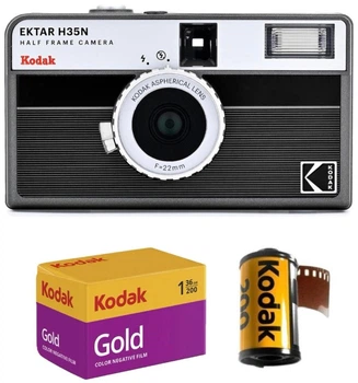 Пленочный фотоаппарат Kodak Ektar H35N Half Frame Camera Striped Black H35N черный / пленка Kodak Gold