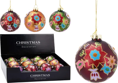 Набір ялинкових куль Christmas Decoration 8 см Різнокольоровий з квітами 12 шт (ABT634140)