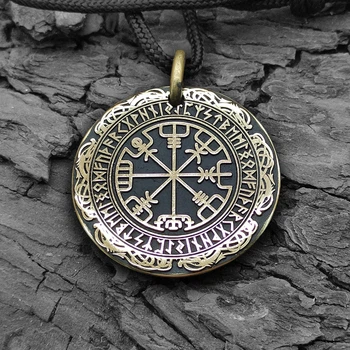 Кулон-монета из латуни Вегвизир (Vegvísir) с рунами Футарка и персонализацией Гралекс 15-006-007-03-P