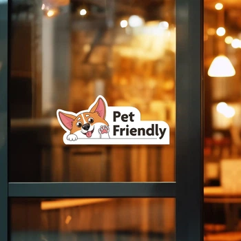 Стикер виниловая наклейка Pet Friendly с собакой Корги