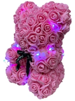 Мишка из роз с подсветкой 3D Teddy Flower подарочный 25 см Розовый