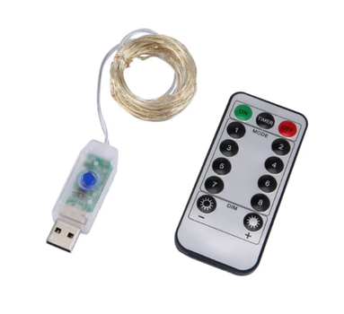 Гирлянда новогодняя Капля от USB 10м 100 LED с пультом ДУ медный провод теплый белый свет (500238)