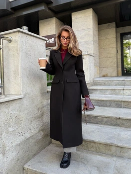 Жіноче пальто RIO MAXI з кишенями Milirud XS-S Шоколадний (611-115-XS/S)