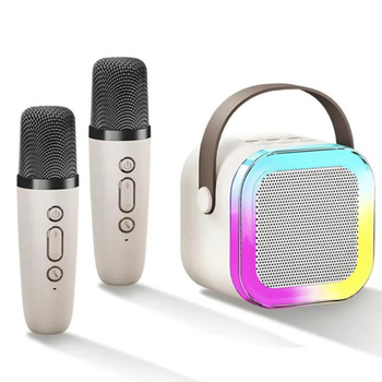 Детское беспроводное караоке K-12 Bluetooth колонка + 2 микрофона RGB подсветка белый