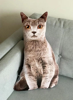 Мягкая игрушка Кот Британец 3D домашнее животное плюшевая подушка для сна и игр 50 см серый (9140)