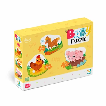 Пазлы 3в1 DoDo для самых маленьких День на ферме 3шт. по 2-3-4 элемента от 18 месяцев 14х16см (DoDo Baby_Farm day)