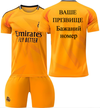 Футбольная форма детская с индивидуальным нанесением Real Madrid (Реал Мадрид), сезон 24/25, 22 размер, рост 125-130 см, оранжевая