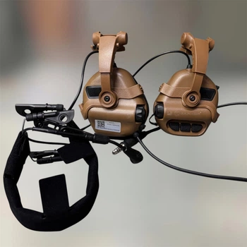Наушники тактические Earmor M32X MOD4, активные, с креплением на шлем и оголовьем, цвет Койот (коричневый)