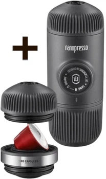 Еспресо-кавоварка портативна Wacaco Nanopresso+ з адаптером для капсули Чорна (WNANONS)