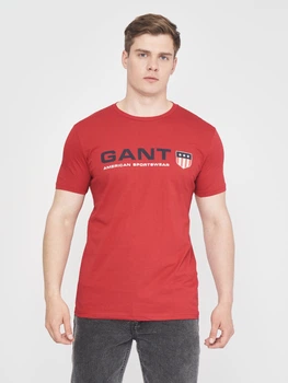 Футболка хлопковая длинная мужская Gant 10894.3 S Бордовая