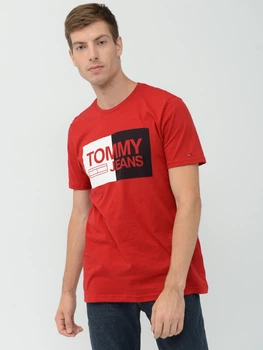 Футболка хлопковая длинная мужская Tommy Jeans 10030.2 M Красная