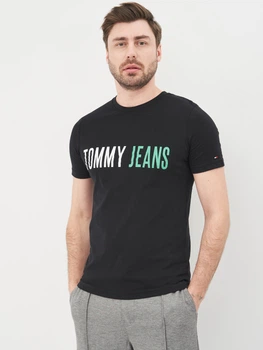 Футболка хлопковая длинная мужская Tommy Jeans 10582.1 2XL Черная