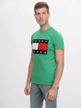 Футболка хлопковая длинная мужская Tommy Jeans 9736.2 S Зеленая