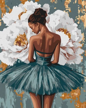 Malowanie po numerach Ideyka Balerina z białymi piwoniami z farbami metalicznymi 40x50 cm KHO8663 (4823104383604)