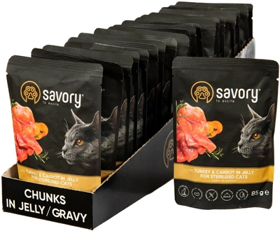 Упаковка влажных кормов Savory Cat Pouch for Sterilised with Turkey and Carrot in Jelly 85 г, 22 шт (2700000029343)