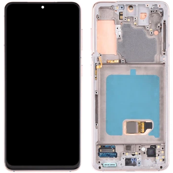 Дисплей для Samsung G991 S21 5G чорний, OLED, з рамкою рожевого кольору, Phantom Pink /Violet