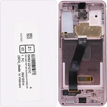 Дисплей для Samsung G980 S20 /G981 чорний, Amoled, PRC, сервісне пакування, з рамкою рожевого кольору, Cloud Pink,