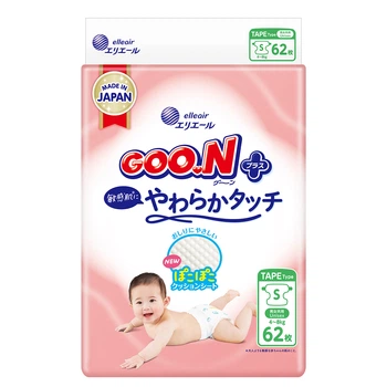 Подгузники Goo.N Plus для детей (размер 2(S), 4-8 кг, 62 шт)