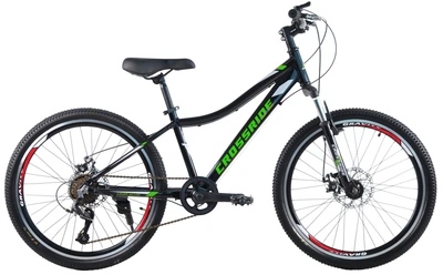 Велосипед горный подростковый Crossride Cross 24 дюйма алюминиевый, рама 13" (Черно-зеленый)