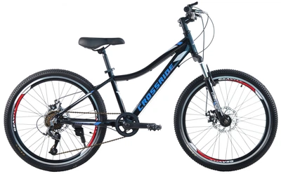 Велосипед горный подростковый Crossride Cross 24 дюйма алюминиевый, рама 13" (Черно-голубой)