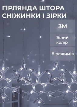 Светодиодная гирлянда звезды GarlandoPro 3х0,9 см 145 LED лампочек 10 фигур Белый