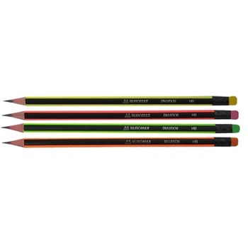 Карандаш графитовый Buromax NEON НB с ластиком 1шт микс 4 диз (BM.8508)