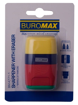Точилка з ластиком Buromax пластиковий корпус з контейнером на 2 отвори (BM.4771-1)