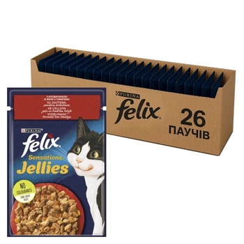 Вологий корм для котів Purina Felix Sensations Jellies з яловичиною та томатами в желе (26х85г)