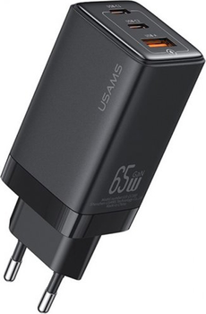 Мережевий зарядний пристрій Usams US-CC180 triple GaN USB-A/USB-C QC&PD3.0 65W 5A Black (6958444905167)