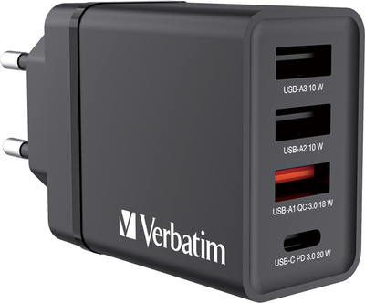 Мережевий зарядний пристрій Verbatim USB 30 Вт, PD 3.0/QC 3.0 Black (49700)