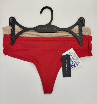 Набор женскоих хлопковых стрингов Tommy Hilfiger М Красный. бежевый