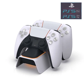 Зарядная док-станция DOBE подставка для геймпадов DualSense консоли Sony PlayStation 5: PS5 / PS5 Slim / PS5 Pro (Digital Edition/Disk Drive) с LED подсветкой статуса зарядки джойстика, контроллера