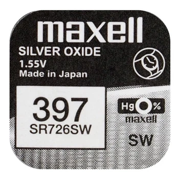 Батарейка серебрянно-цинковая Maxell 397 SR726SW, 1.55V, блистер 1шт.