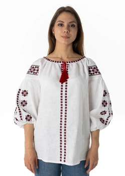 Вишиванка жіноча із лляного полотна з етнічною вишивкою Folk Moda XL Білий (zh1802-veleslava-210911153)