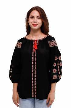 Вишиванка жіноча із лляного полотна з етнічною вишивкою Folk Moda 4XL Чорний (zh1502-veleslava-210811169)